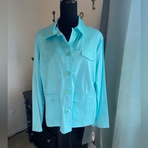 NWT, Vintage Briggs New York Lightweight Button Front Utility Jacket in Agua, 16